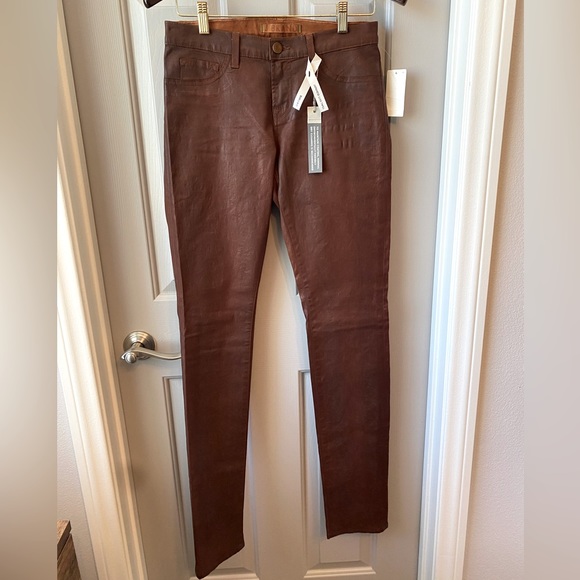 NWT J BRAND Japanese Luxe Twill Brown Pencil Leg Wax Coated Low Rise Jeans SZ 28 - Picture 4 of 9